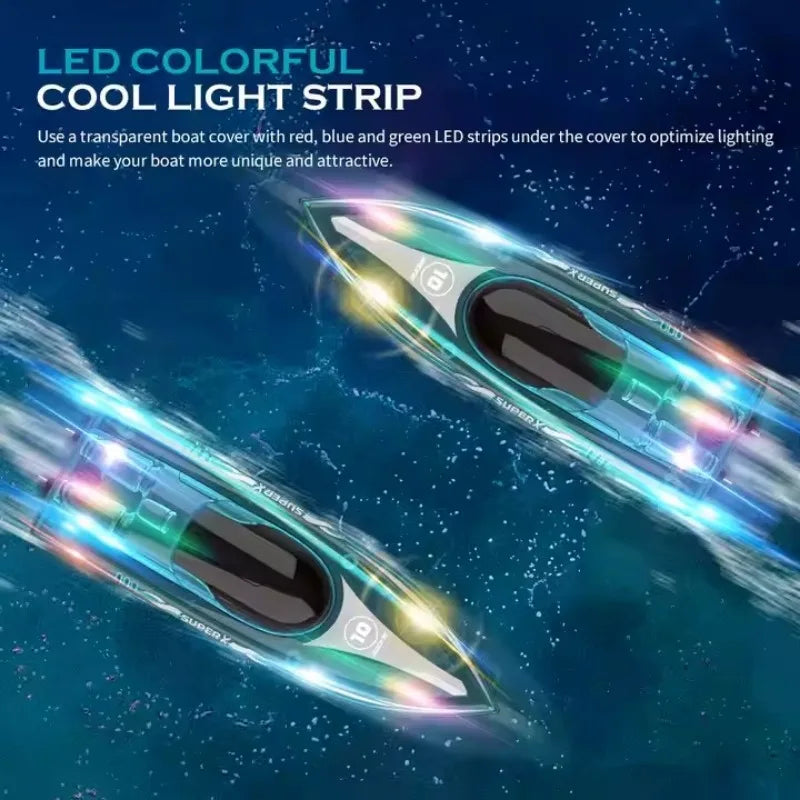 V555 RC Ships 2.4Ghz LED Light Glowing Waterproof Remote Control Boat Toys for Swimming Pools Racing RC Boat 15KM/H