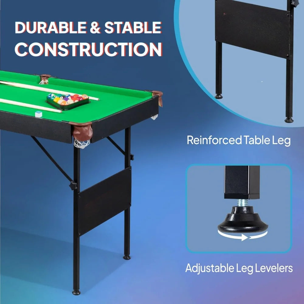 55" Portable Folding Pool Table, Pool Game Table with Cues, Ball, Rack, Brush, Chalk for Indoor & Outdoor