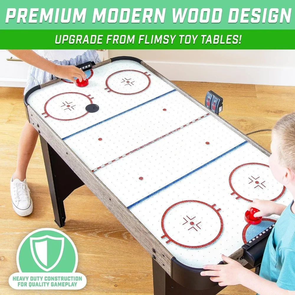48 Inch Air Hockey Arcade Table for Kids - Includes 2 Pushers, 3 Pucks, AC Motor, and LED Scoreboard - Oak or Black