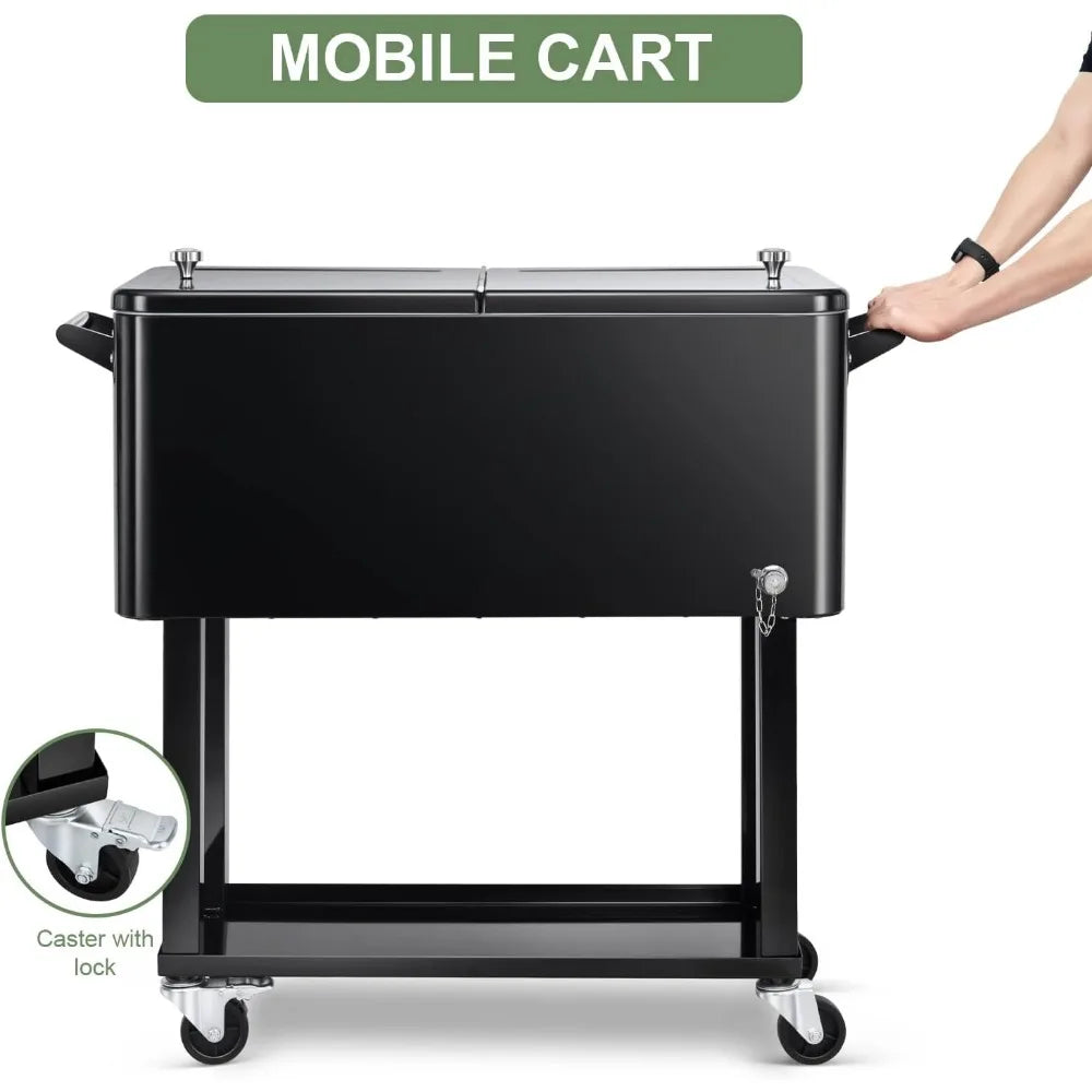 EDOSTORY 80 Quart Rolling Ice Chest Cooler Cart,Patio Backyard Party Drink Beverage Bar Stand Up Cooler Trolley