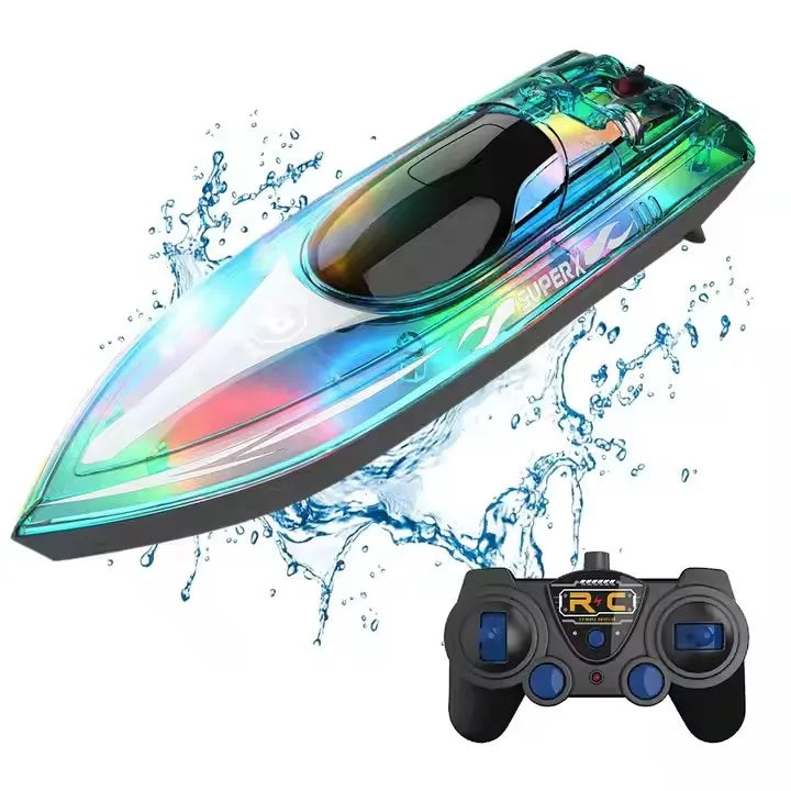 V555 RC Ships 2.4Ghz LED Light Glowing Waterproof Remote Control Boat Toys for Swimming Pools Racing RC Boat 15KM/H