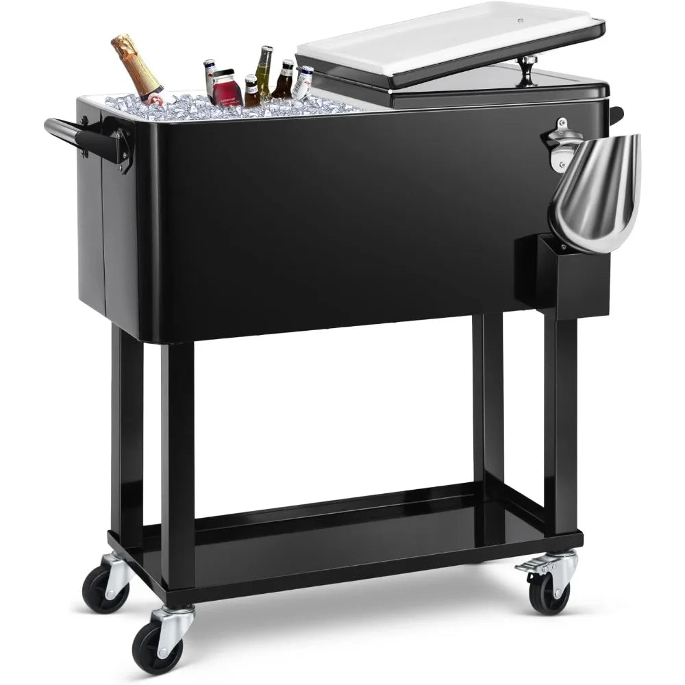 EDOSTORY 80 Quart Rolling Ice Chest Cooler Cart,Patio Backyard Party Drink Beverage Bar Stand Up Cooler Trolley