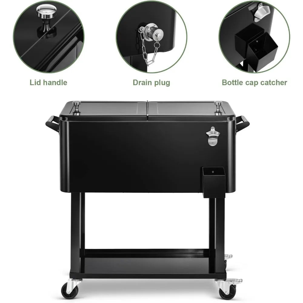 EDOSTORY 80 Quart Rolling Ice Chest Cooler Cart,Patio Backyard Party Drink Beverage Bar Stand Up Cooler Trolley