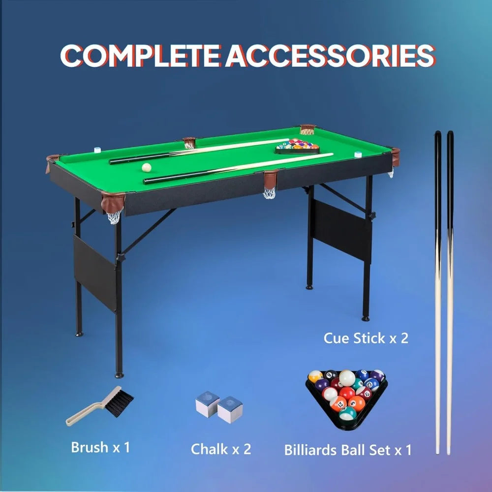 55" Portable Folding Pool Table, Pool Game Table with Cues, Ball, Rack, Brush, Chalk for Indoor & Outdoor