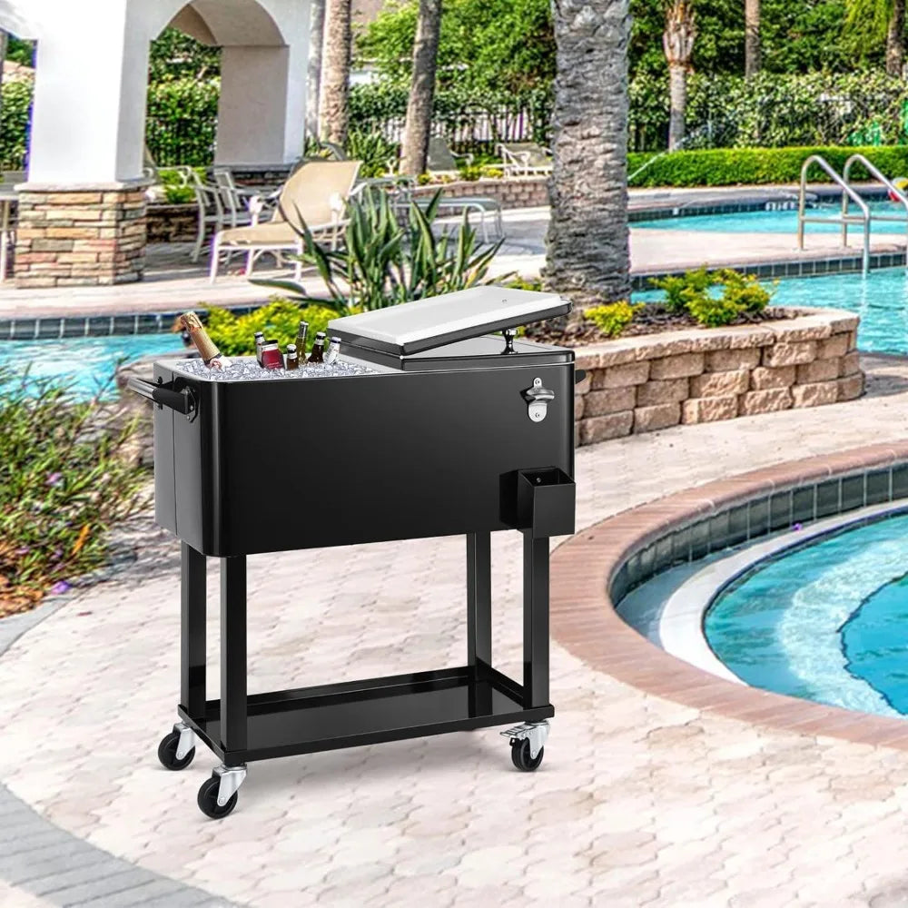 EDOSTORY 80 Quart Rolling Ice Chest Cooler Cart,Patio Backyard Party Drink Beverage Bar Stand Up Cooler Trolley