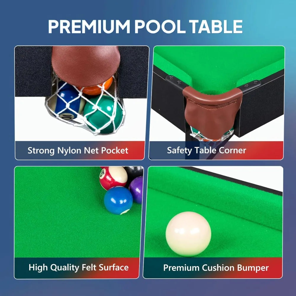 55" Portable Folding Pool Table, Pool Game Table with Cues, Ball, Rack, Brush, Chalk for Indoor & Outdoor