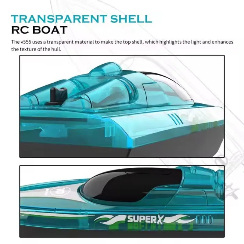 V555 RC Ships 2.4Ghz LED Light Glowing Waterproof Remote Control Boat Toys for Swimming Pools Racing RC Boat 15KM/H