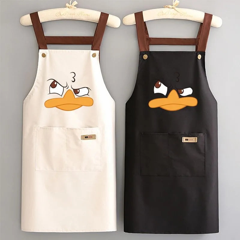 Waterproof Kitchen Apron With Pockets Restaurant Fruit Pattern Apron Unisex Apron Kitchen Cleaning Duck Printing Brief Apron