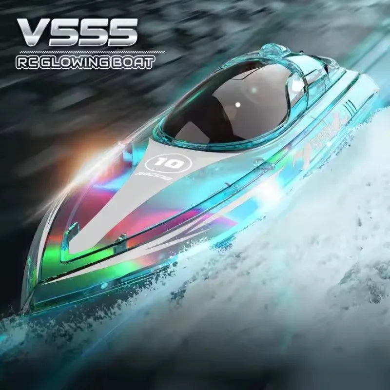 V555 RC Ships 2.4Ghz LED Light Glowing Waterproof Remote Control Boat Toys for Swimming Pools Racing RC Boat 15KM/H