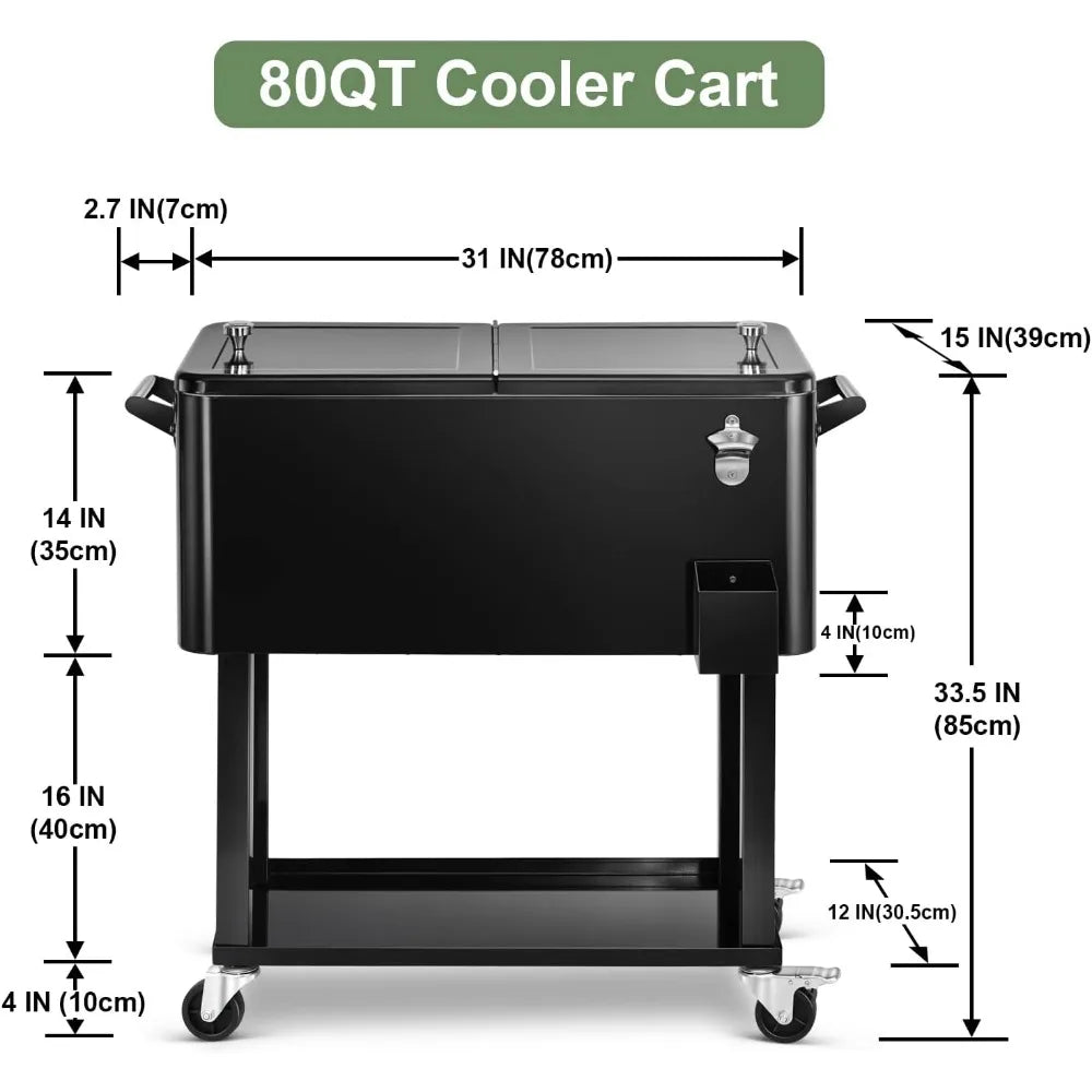 EDOSTORY 80 Quart Rolling Ice Chest Cooler Cart,Patio Backyard Party Drink Beverage Bar Stand Up Cooler Trolley