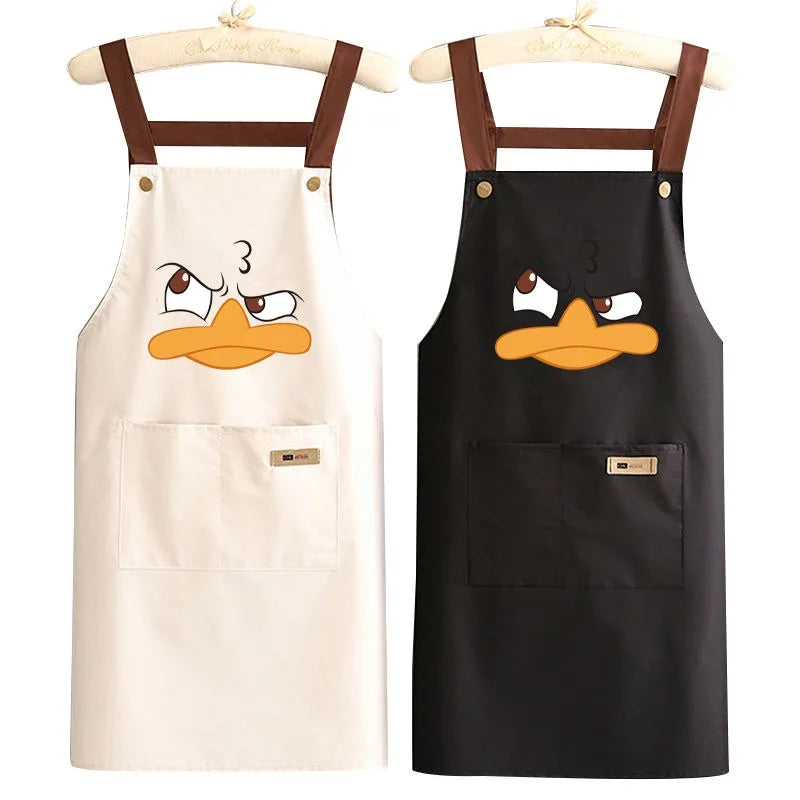 Waterproof Kitchen Apron With Pockets Restaurant Fruit Pattern Apron Unisex Apron Kitchen Cleaning Duck Printing Brief Apron